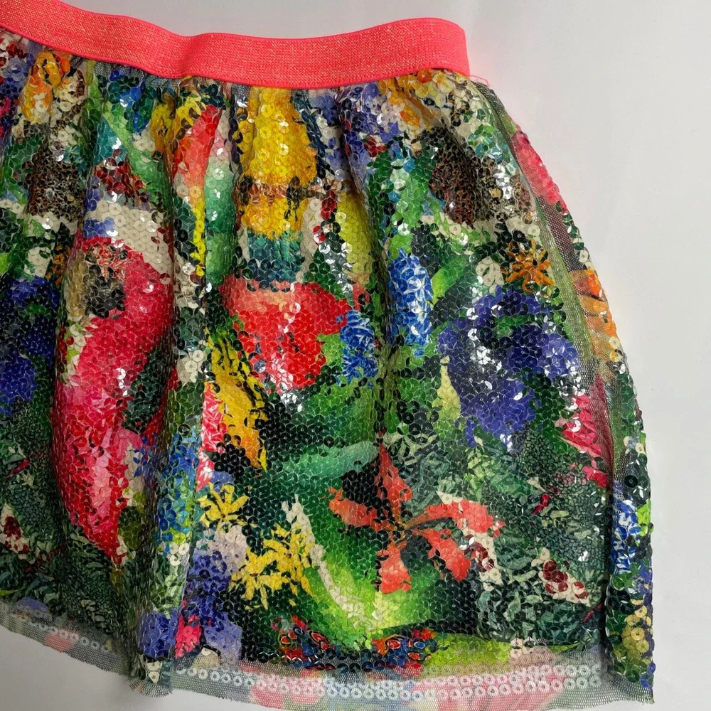 Kate Morgan Studio x HM Girls Multi Color Sequin Tropical Parrot Skirt Size 2-4Y